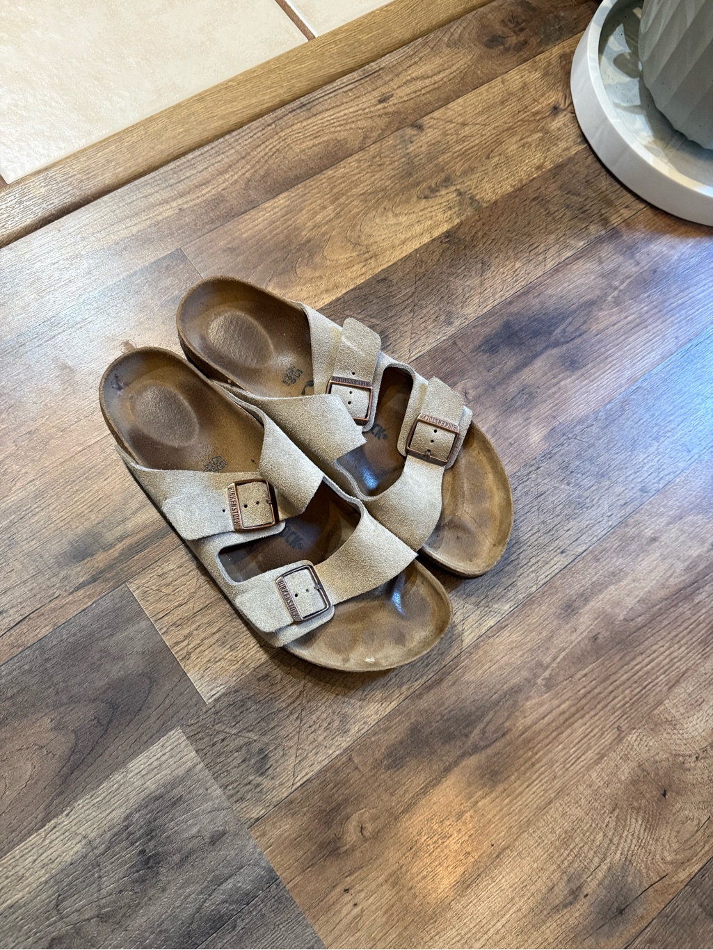Birkenstock Double Strap Suede Sandals In Taupe